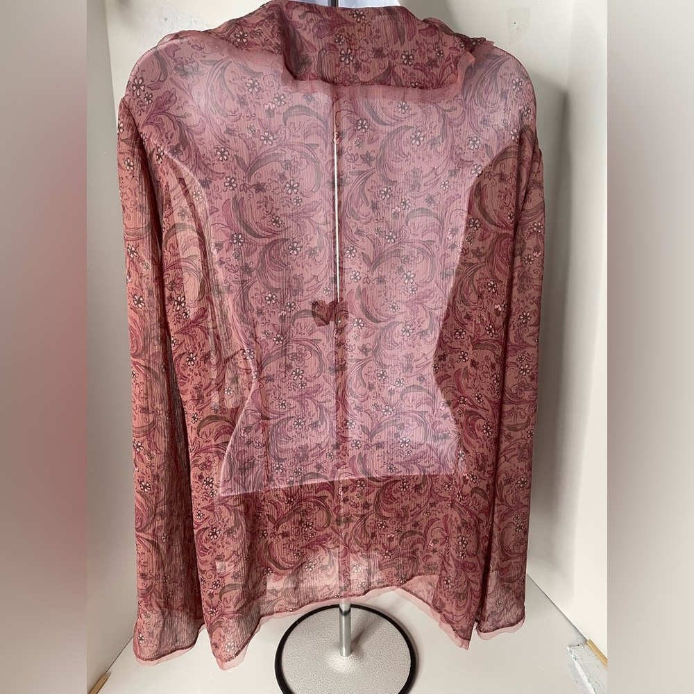 J. Jill Silk Sheer Pink Floral Paisley Ruffle Wrap Blouse Sz XL - Picture 4 of 10